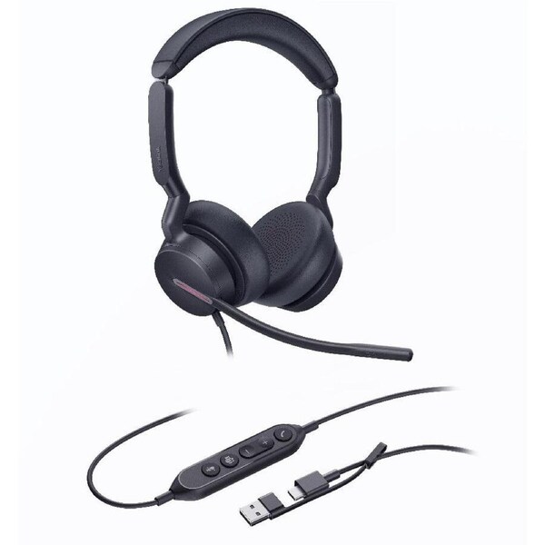 Yealink UH46 Dual Teams USB-C/A Microsoft Certified Teams USB Wired Headset 3-Noise-Canceling Microphones 35mm Speaker Busylight Leather Controller