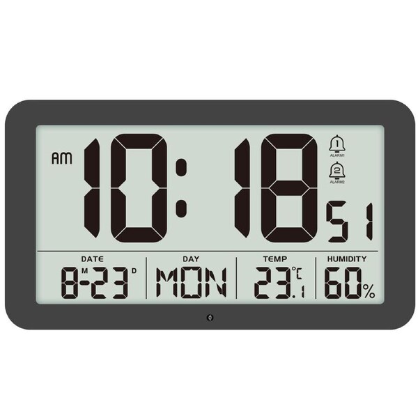 TODO 8.5" LCD Digital Alarm Clock Temperature Alarm USB Power Wall Clock - Black