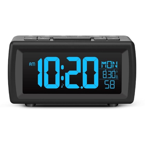 TODO Digital Alarm Clock FM Radio 2 Alarm 7 Colour Display USB Power - Black