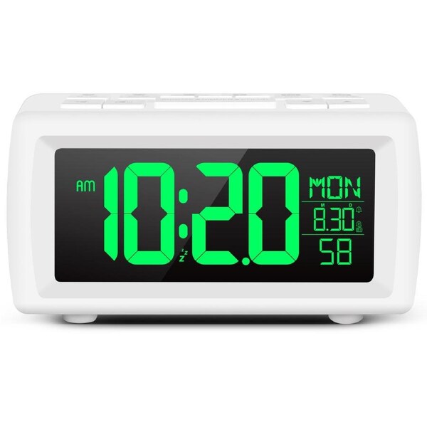 TODO Digital Alarm Clock FM Radio 2 Alarm 7 Colour Display USB Power - White