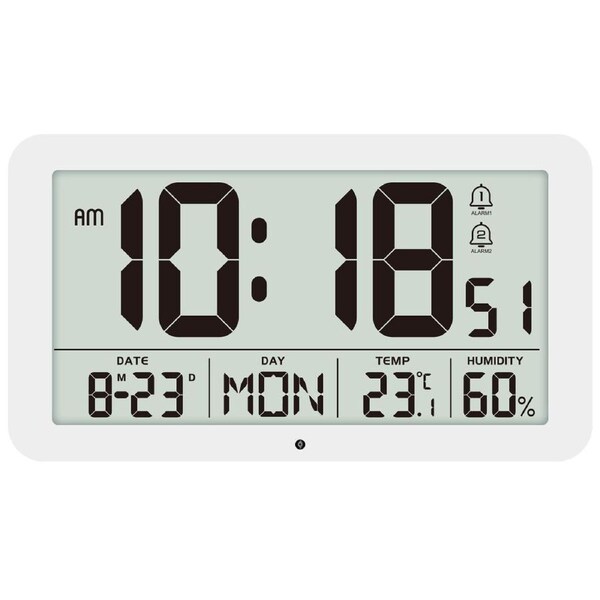 TODO 8.5" LCD Digital Alarm Clock Temperature Alarm USB Power Wall Clock - White