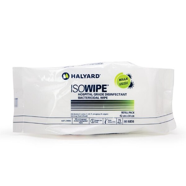 Halyard Isowipes - 70% Isopropyl Alcohol Surface Disinfectant Wipes, Hospital Grade, Pack of 75 Refills