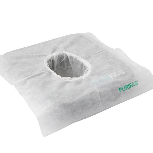 Purifas FaceShield - Box of 100 Disposable Face Cradle Covers, 100% Face Hole Coverage, Soft & Recyclable, Ideal for Massage & Therapy Beds