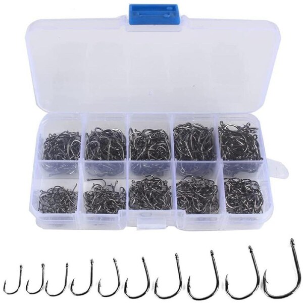 500PCS Premium Fishhooks, 10 Sizes High Carbon Steel Fishing Hooks for Saltwater/Freshwater (3# -12#)