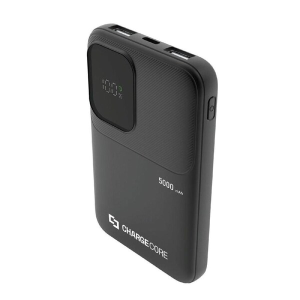 ChargeCore SafeCharge Max Powerbank 5000mAh USB-A to C & 8-Pin Black