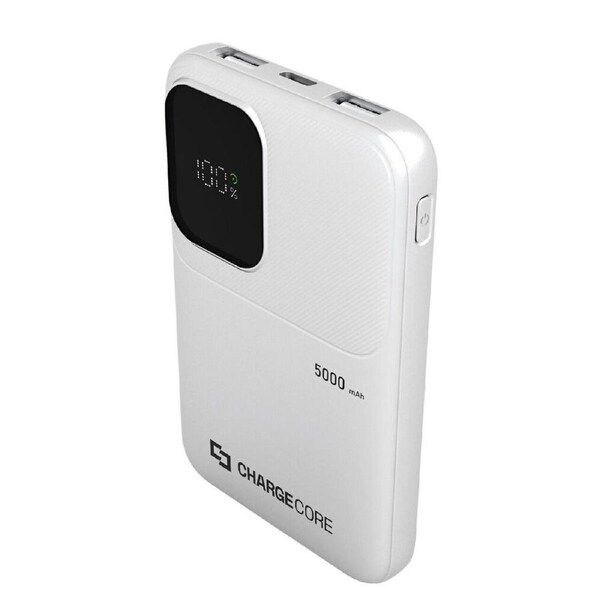 ChargeCore SafeCharge Max Powerbank 5000mAh USB-A to C & 8-Pin White