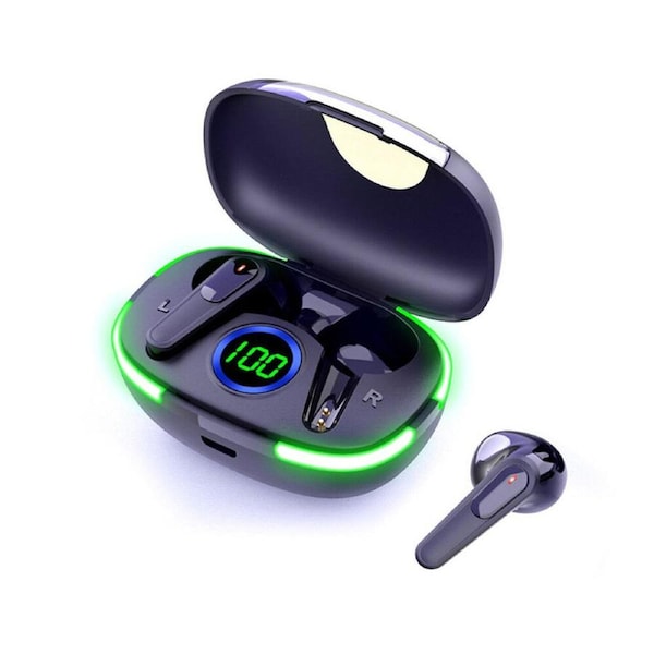 Laser TWS Storeo Bluetooth Wireless Earbuds w/ LED Battery Display Black