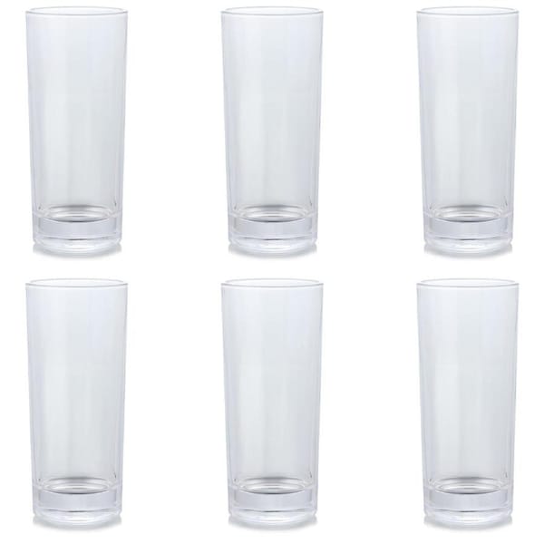 Set of 6 Highball Glasses Tall Clear Glass Tumblers for Cocktails Juice Water Soda Lemonade Sleek Straight Design Drinkware for Home Bar Restaurant Cafe Party Durable Dishwasher Safe