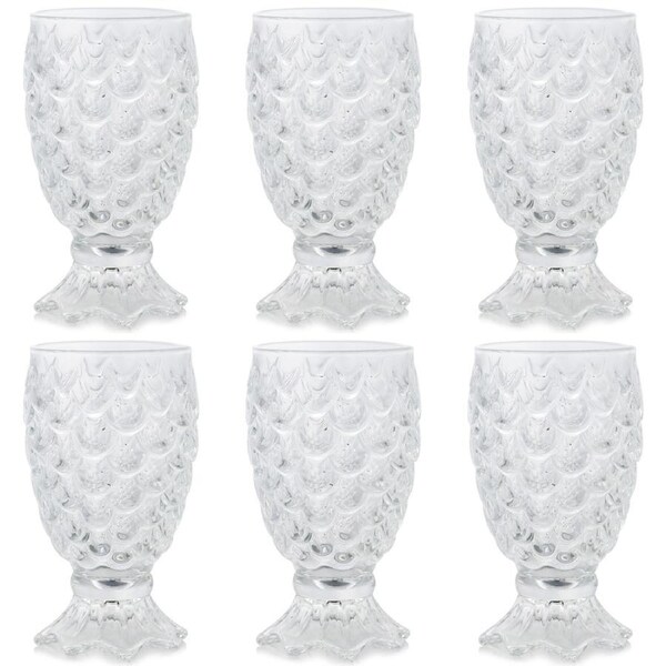 Set of 6 Vintage Embossed Cocktail Glasses Decorative Footed Goblets for Juice Dessert Mocktails Wine Retro Pineapple Style Glass Cups for Home Bar Kitchen Party Wedding Drinkware