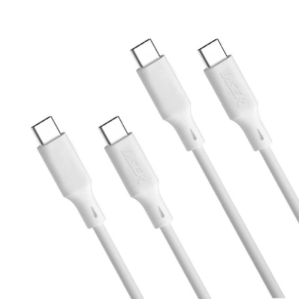 2pc Laser 1m USB-C to C 60W Fast Charging Cable for Samsung & iPhone 16 White