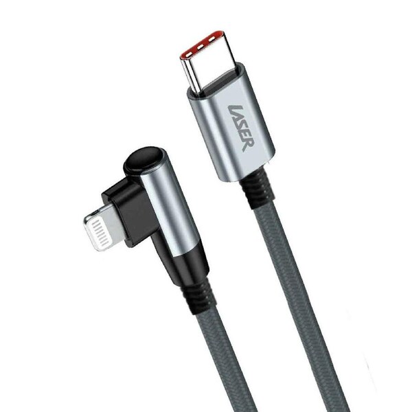 Laser 1m Right Angle 8-Pin to USB-C 18W Braided Charging Cable for Apple