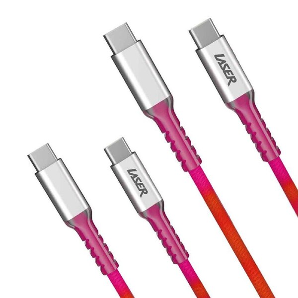 2pc Laser 2m USB-C to C Braided Charging Cable for Samsung/iPhone 16 Rainbow