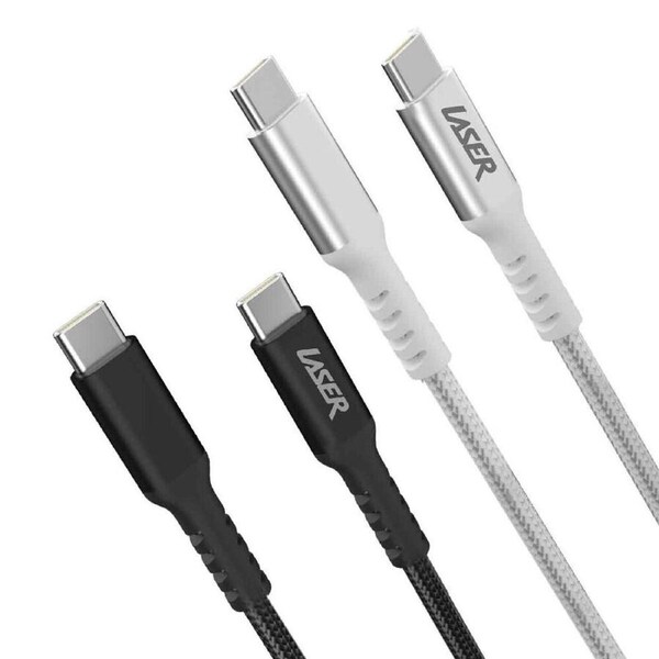 2pc Laser 2m USB-C to C 60W Charging Cable for Samsung/iPhone 16 Black/Silver