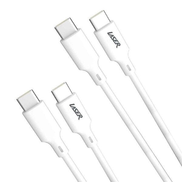 2pc Laser 2m USB-C to C 60W Charging Cable for Samsung & iPhone 16 White