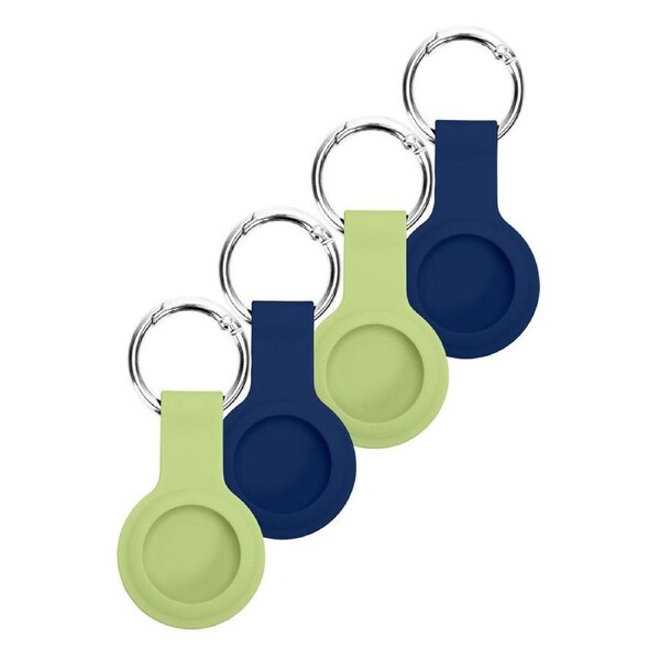 4pc Laser Lightweight Silicone Key Ring Air Tag Case Sleeve Holder Green/Blue