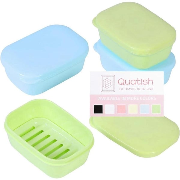Soap Holder 4pcs,Travel Soap Box with Lid,Portable Soap Box,Leak-proof Soap Box with Perforation for Traveling,Camping,Gym(Green,Blue)