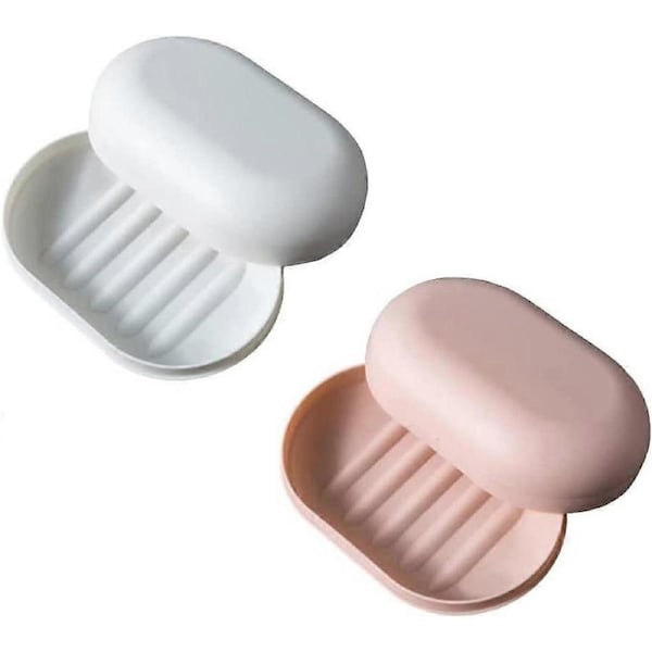 Soap Box Travel Soap Box with Lid Soap Bar Travel Soap Leakproof (White, Pink)