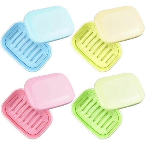 4 Pack Plastic Soap Boxes, Travel Soap Box with Lid, Portable Soap Box