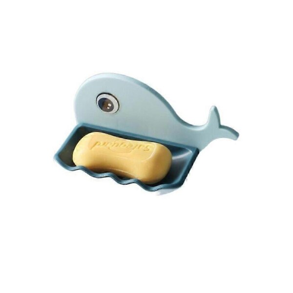 Small bathroom soap box, hanging double drain soap box, punch-free (whale-light blue soap box)
