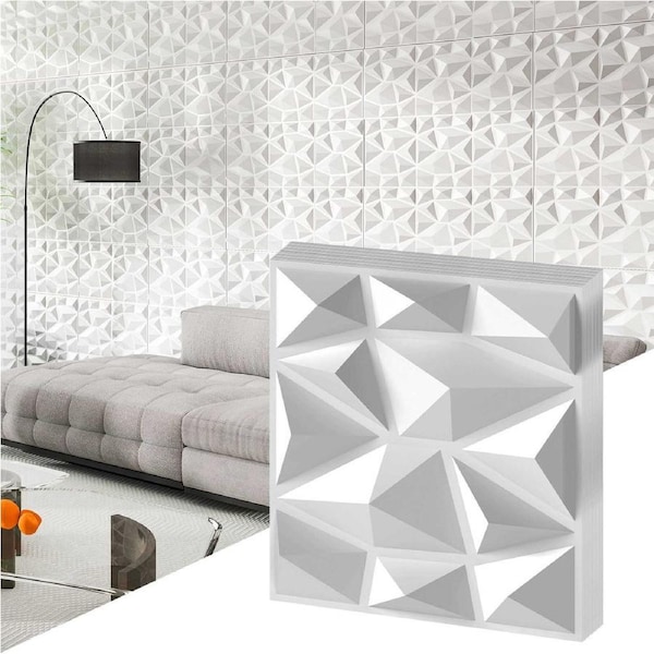 Costway 50-Pack 3D Wall Panels Accent PVC Wall Decoration Diamond Patterned DIY Square Panels Cover