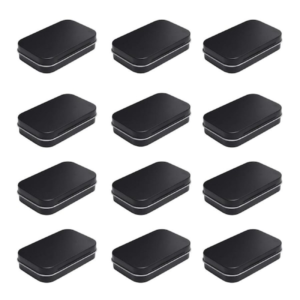 12pcs Metal Hinged Tin Box Container Blank Portable Small Storage Container Case Black