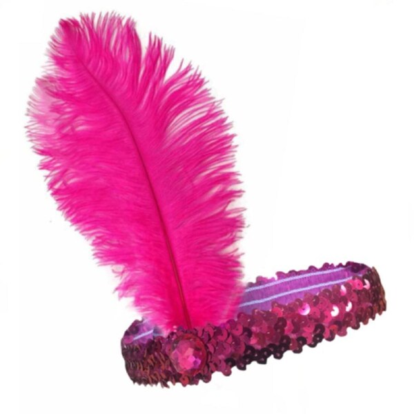 Hot Pink 1920s Flapper Headband – Feather Sequin