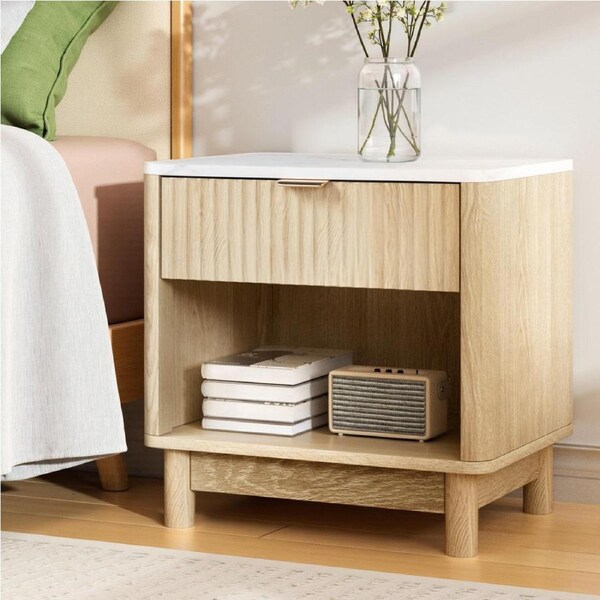 Artiss Bedside Table Nightstand 1 Drawer Shelves Pine