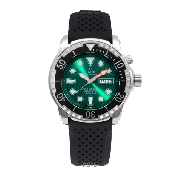 RATIO FreeDiver Helium-Safe 1000M Automatic 1068HA90-34VA-GRN Mens Watch Sapphire Crystal Silicone Strap