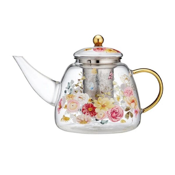 Ashdene Springtime Glass Teapot with Infuser Tea Pot