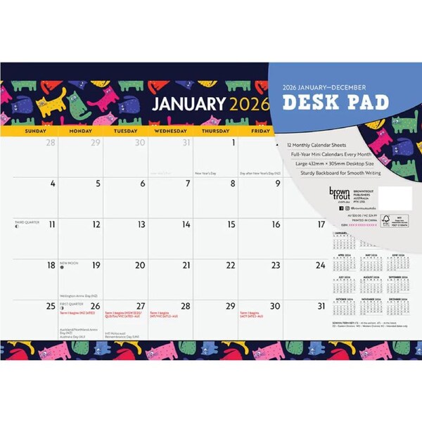 2026 Calendar Colourful Cats Desk Pad, BrownTrout A05432