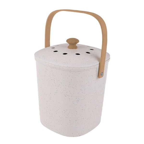 Appetito Square Bamboo Fibre Compost Bin w/ Charcoal Filter 3.8L White