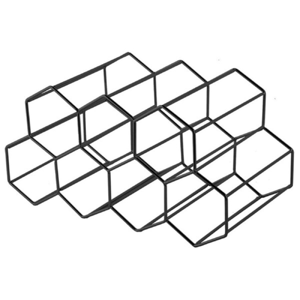 Bartender 9 Bottle Hexagonal Wine Rack Drink Organiser Display Black