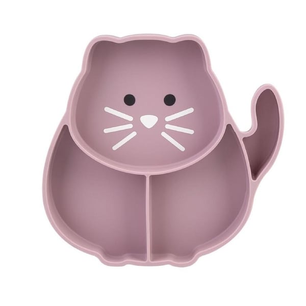 Melii Luxe Childrens Animal-Printed Round Silicone Suction Plate Cat 6m+