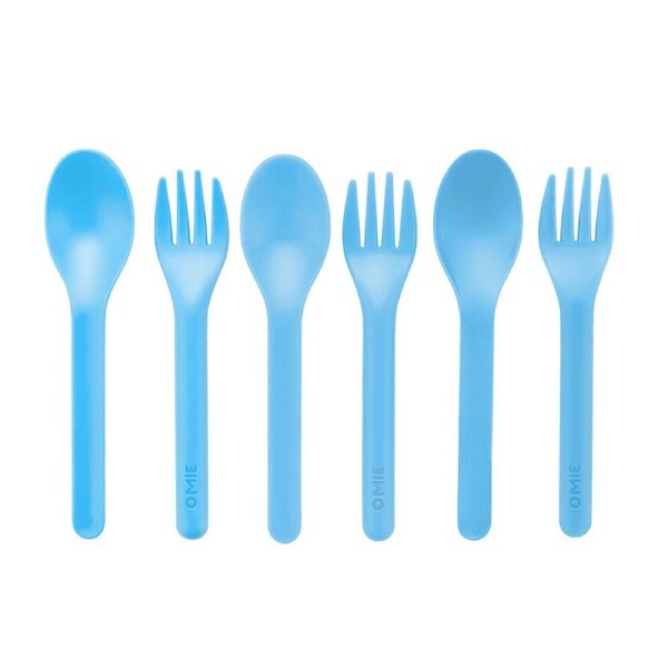 6pc Omie Space-Saving Spoon & Fork Utensil Set Kids Cutlery Kit Blue