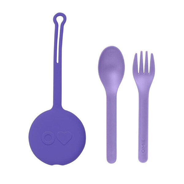 3pc Omie Omiepod Kid-Friendly Cutlery Set w/ Fork and Spoon Lilac Purple