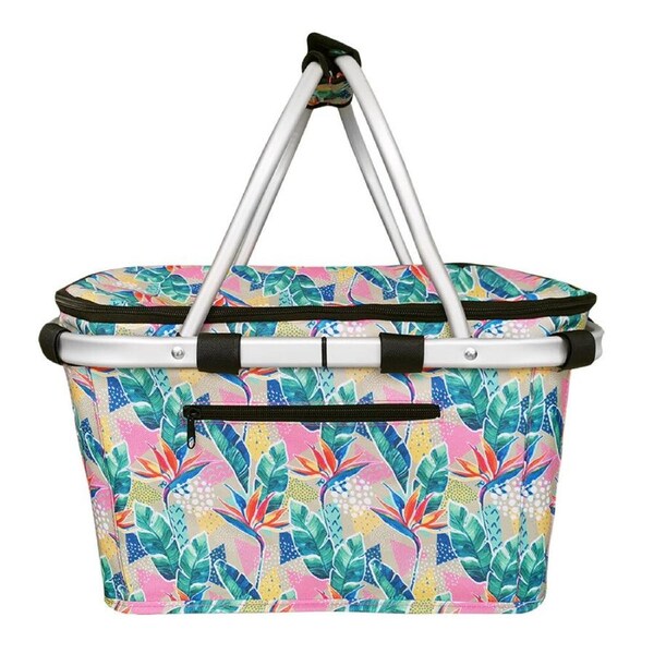 Sachi Insulated Lightweight Carry Basket W/ Lid 49x27x25cm Botantical