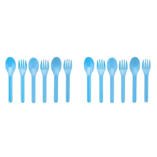 2x 6pc Omie Space-Saving Spoon & Fork Utensil Set Kids Cutlery Kit Blue