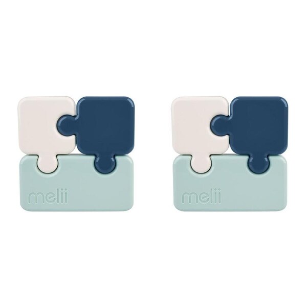 2PK Melii Luxe Childrens Puzzle Food & Snacks Container Lunch Box 850ml Blue
