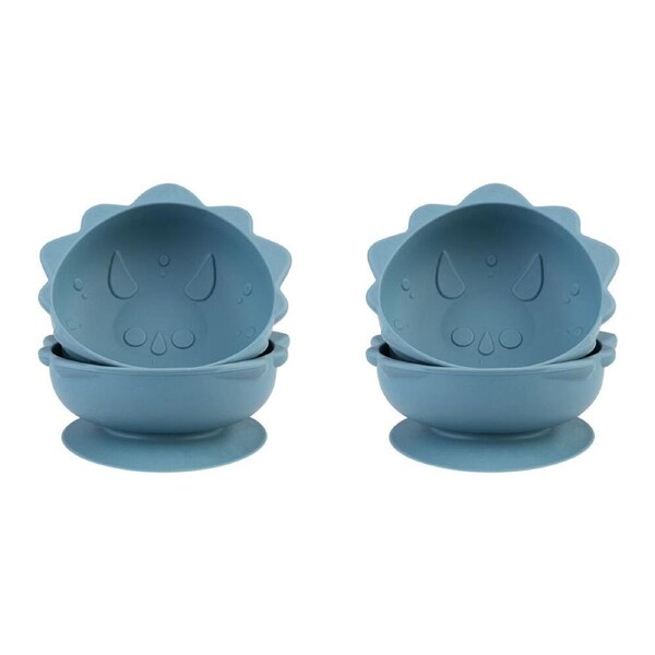 2x 2pc Melii Luxe Childrens Animal Silicone Suction Bowls Set Dinosaur 6m+