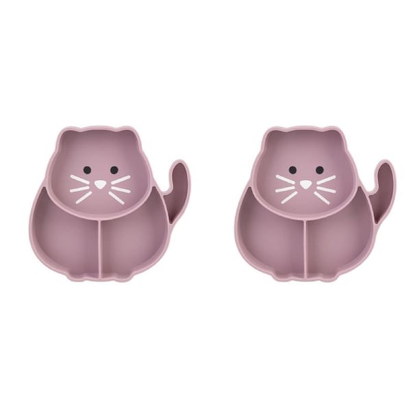 2PK Melii Luxe Childrens Animal-Printed Round Silicone Suction Plate Cat 6m+