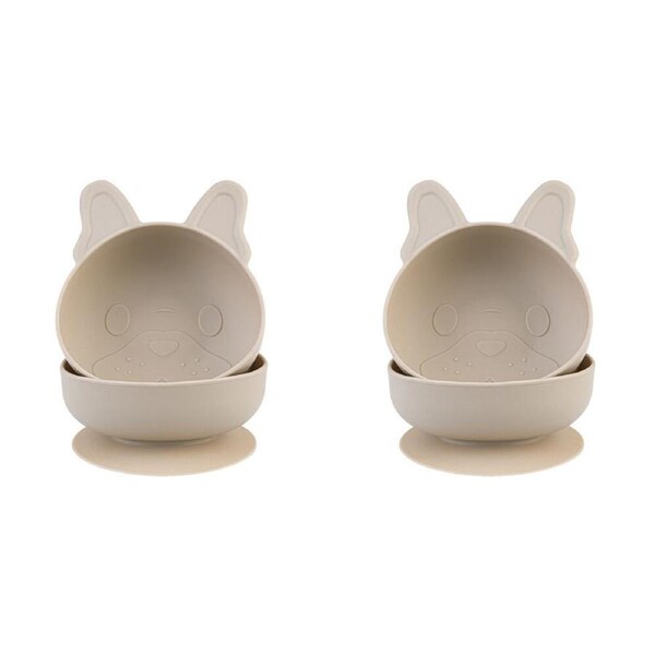 2x 2pc Melii Luxe Childrens Animal Silicone Suction Bowls Set Bulldog 6m+