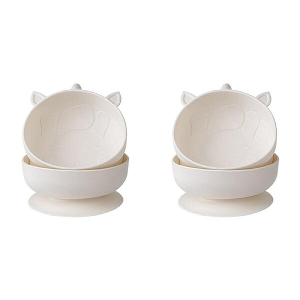 2x 2pc Melii Luxe Childrens Animals Silicone Suction Bowls Set Cat 6m+