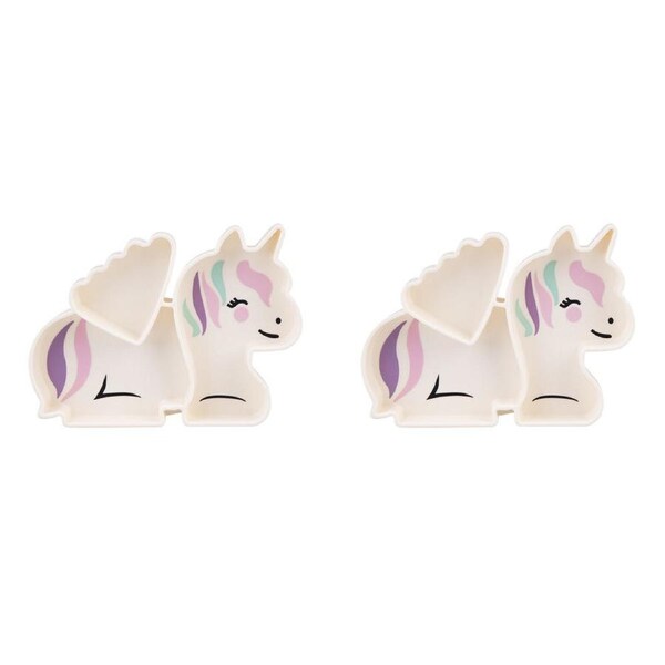 2PK Melii Luxe Childrens Animal-Printed Round Silicone Suction Plate Unicorn 6m+