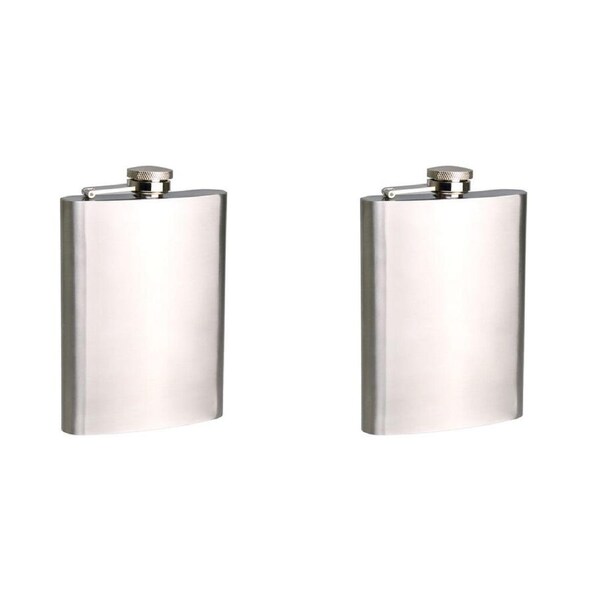 2PK Bartender Stainless Steel Satin Finish Hip Drink Flask 8oz/236ml Silver