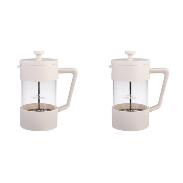 2PK Casabarista Oslo Accent Stainless Steel Coffee Plunger 5 Cup 600ml Cream