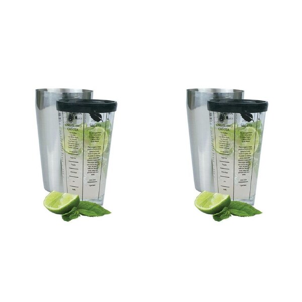 2x Bartender Boston Cocktail Shaker w/ Recipes 750ml Stainless Steel/Glass