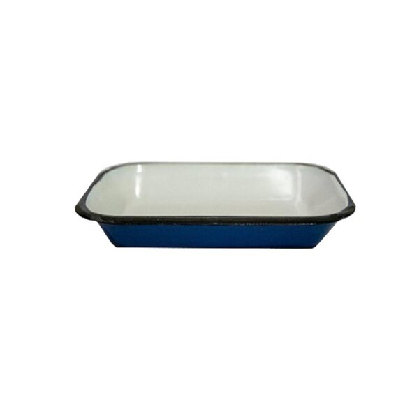 Urban Style Enamelware 14cm Pickle Tray Rectangle Food Bowl w/ Black Rim Blue