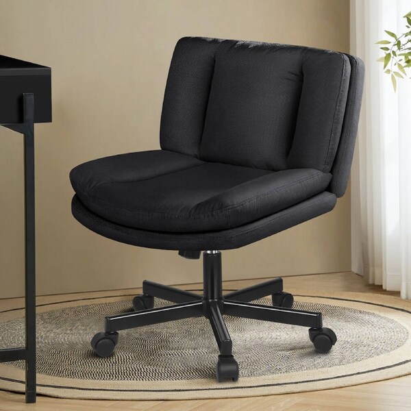 ALFORDSON Armless Office Desk Chair Mid Back Wide Seat Wheels Fabric Black