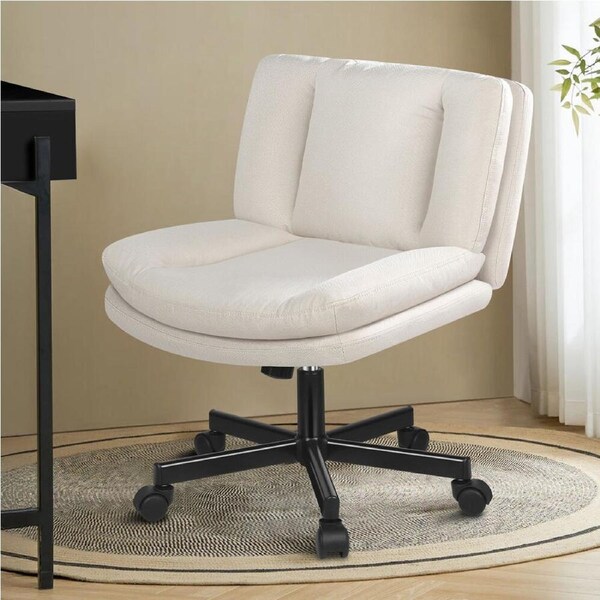ALFORDSON Armless Office Desk Chair Mid Back Wide Seat Wheels Fabric Beige