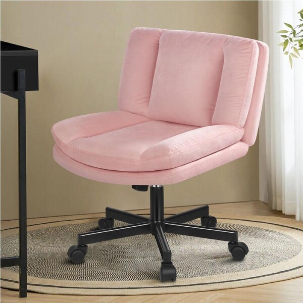 ALFORDSON Armless Office Desk Chair Mid Back Wide Seat Wheels Velvet Pink